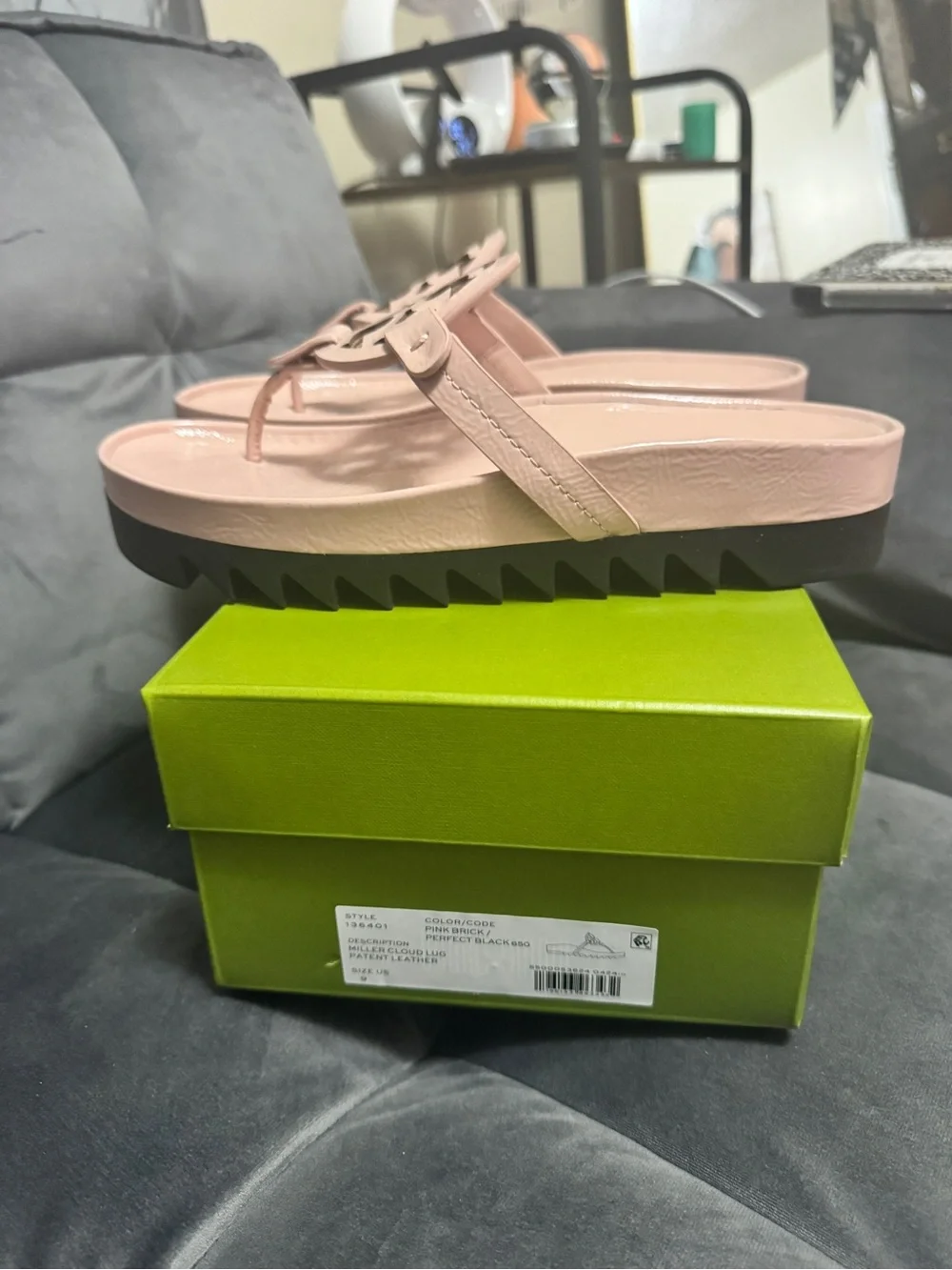 Tory Burch Miller Cloud Lug Patent  Leather Sandals in Pink Brick